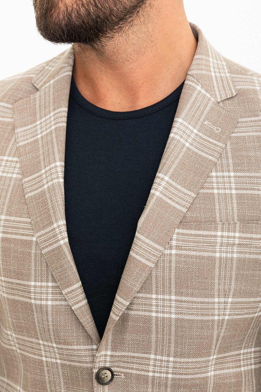 Bojoni Torretta Slim Fit Beige Plaid Blazer