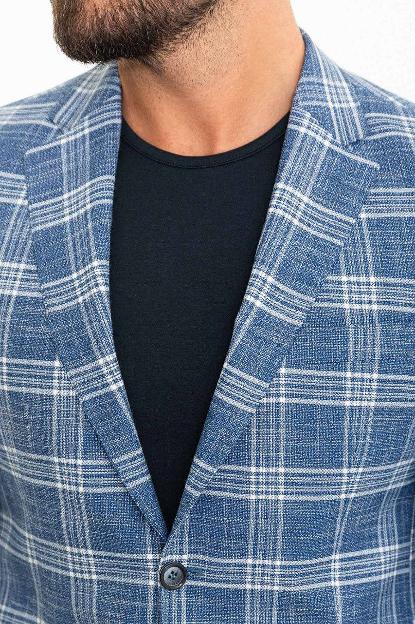 Bojoni Torretta Slim Fit Blue Plaid Blazer