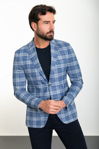 Bojoni Torretta Slim Fit Blue Plaid Blazer