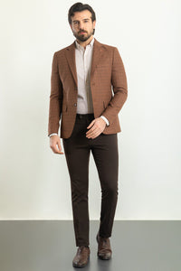 Bojoni Torretta Slim Fit Brown Plaid Blazer