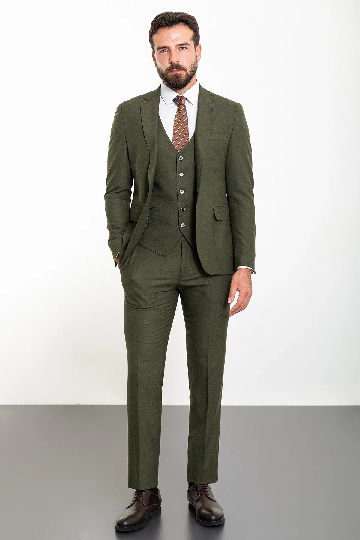 Bojoni Capena Khaki Wool Slim Fit Suit