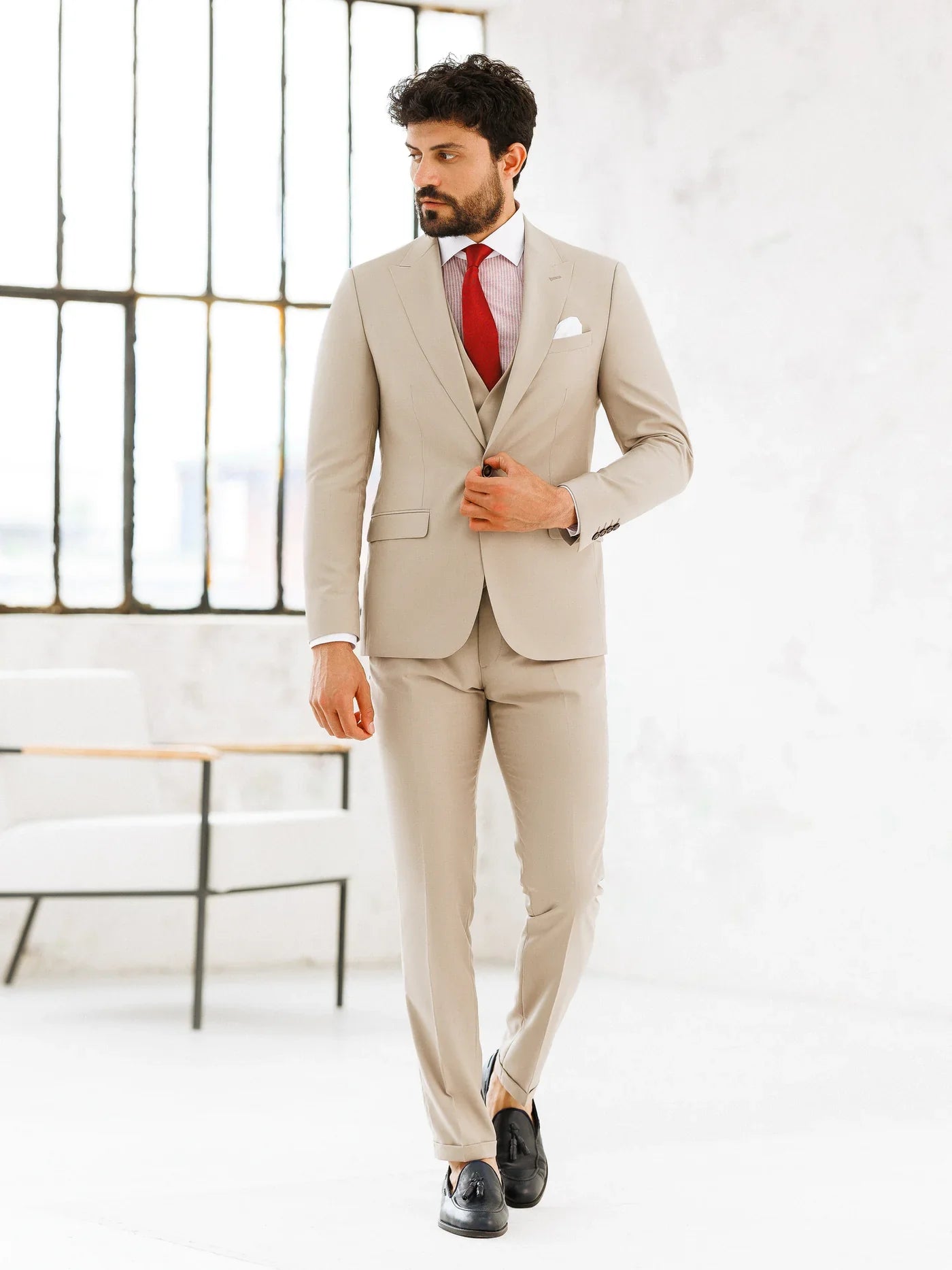 Brabion Beige Slim-Fit Suit 3-Piece