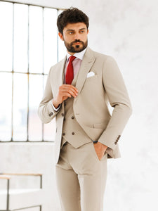 Brabion Beige Slim-Fit Suit 3-Piece