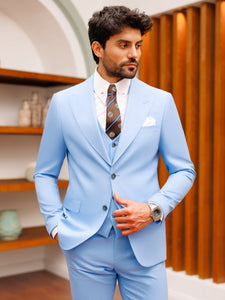 Sky-Blue Slim-Fit Suit 3-Piece