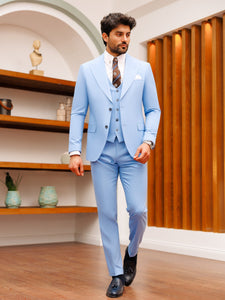 Sky-Blue Slim-Fit Suit 3-Piece