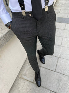 Bojoni Montebello Slim Fit High Quality Super Slim Micro Patterned Black Pants