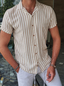 Capani Ecru Slim Fit Striped  Collar Shirt-baagr.myshopify.com-Shirt-BOJONI
