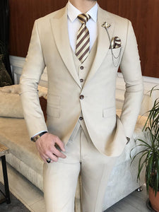Bojoni Beige Slim Fit Peak Lapel Suit