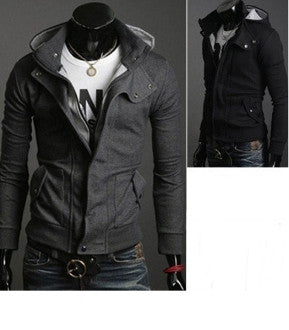 Mens Hooded Zipper Cotton Jacket (Black/Gray) CLAM761942E