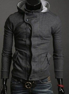 Mens Hooded Zipper Cotton Jacket (Black/Gray) CLAM761942E