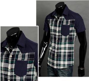 Mens Plaid Short Sleeve Shirt