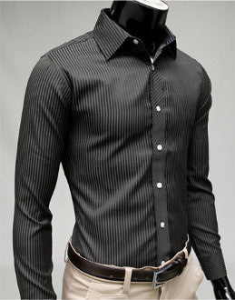 Mens Black Long Sleeve Tonal Stripe Shirt