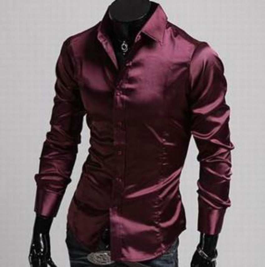 Mens Button Down Shiny Shirt