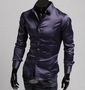 Mens Button Down Shiny Shirt