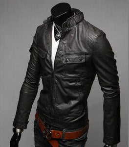 Mens PU Leather Jacket with Pockets