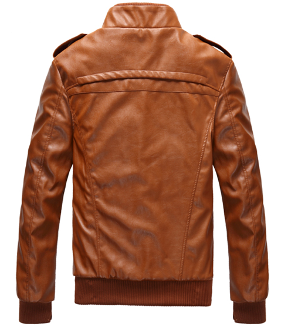 Mens Stand Collar PU Leather Jacket with Inner Fur
