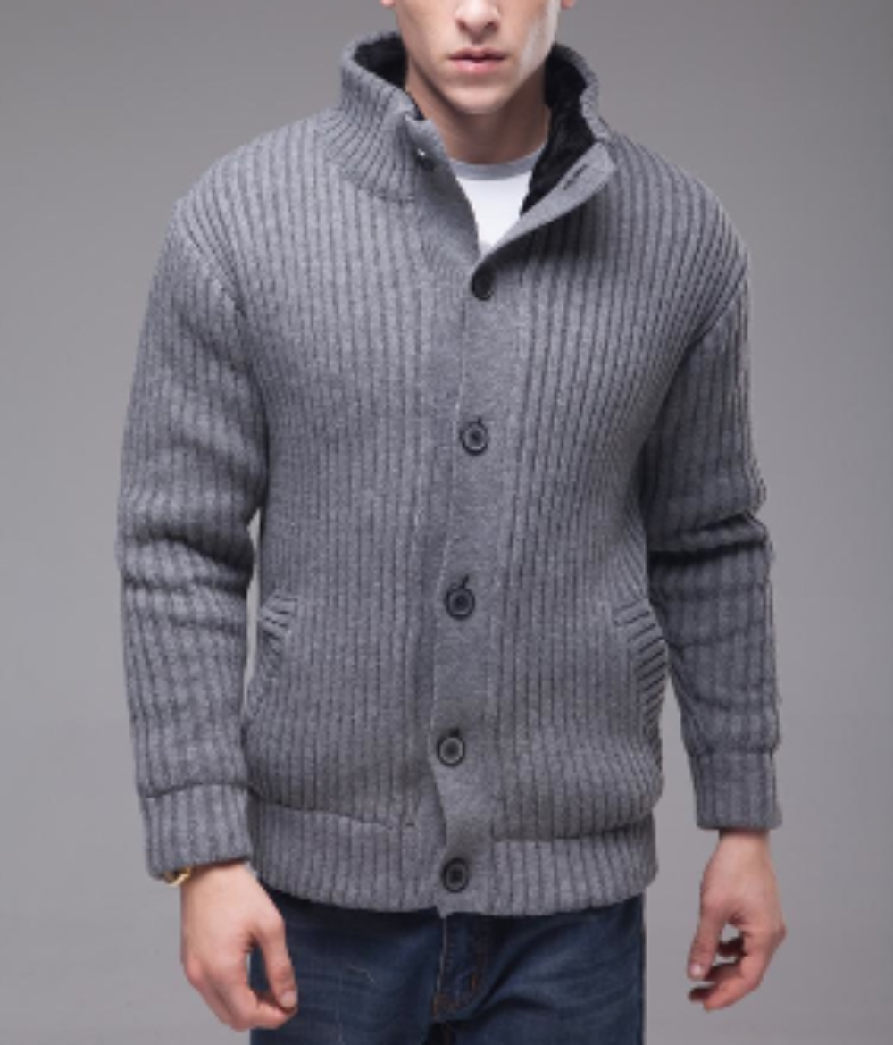 Mens Ribbed Cardigan with Warm Lining