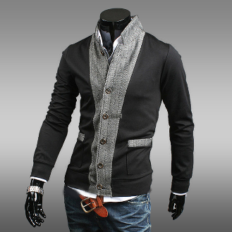 Mens Stand Collar Two Tone Cotton Cardigan