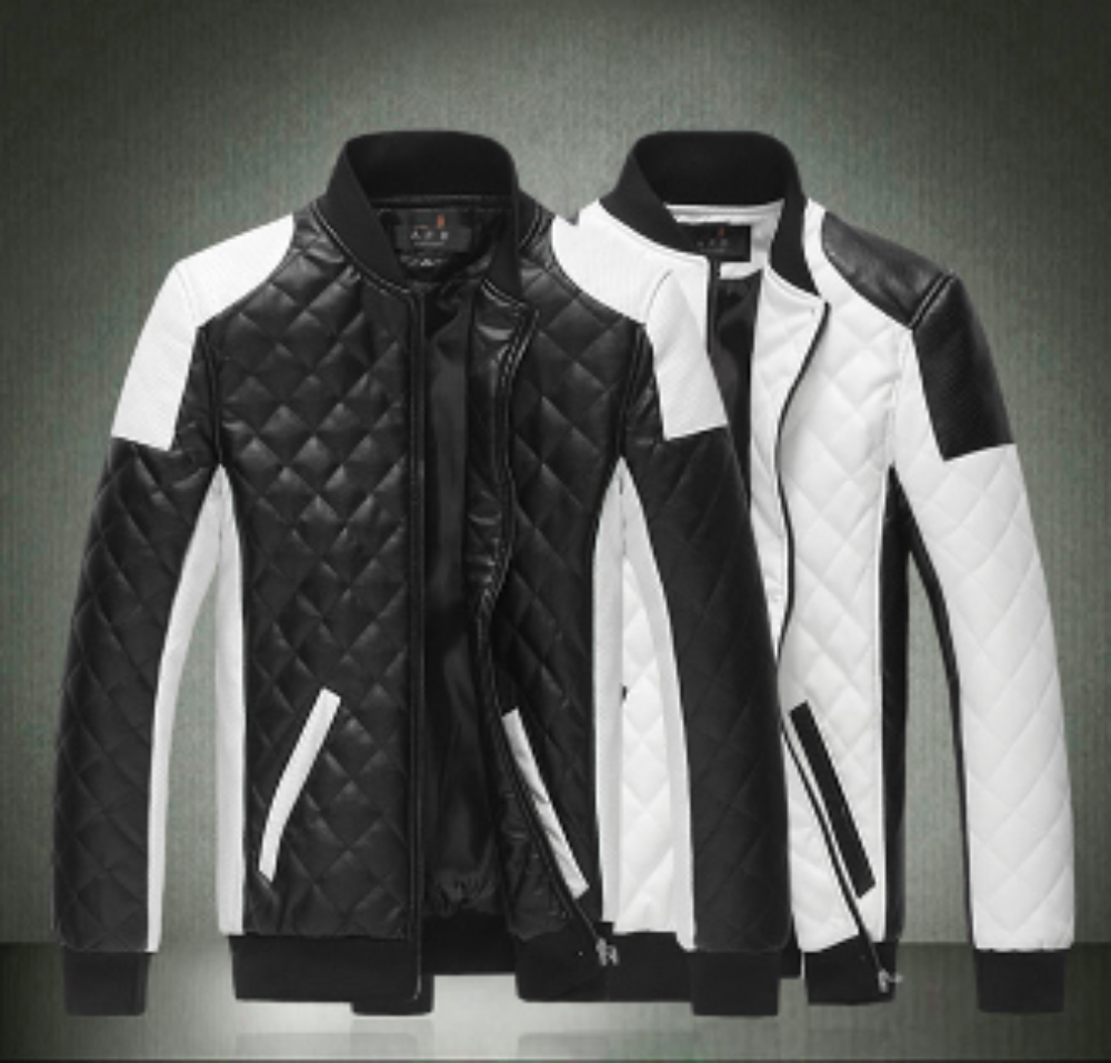 Mens Two Tone Motorcylcle Vegan Leather Jacket