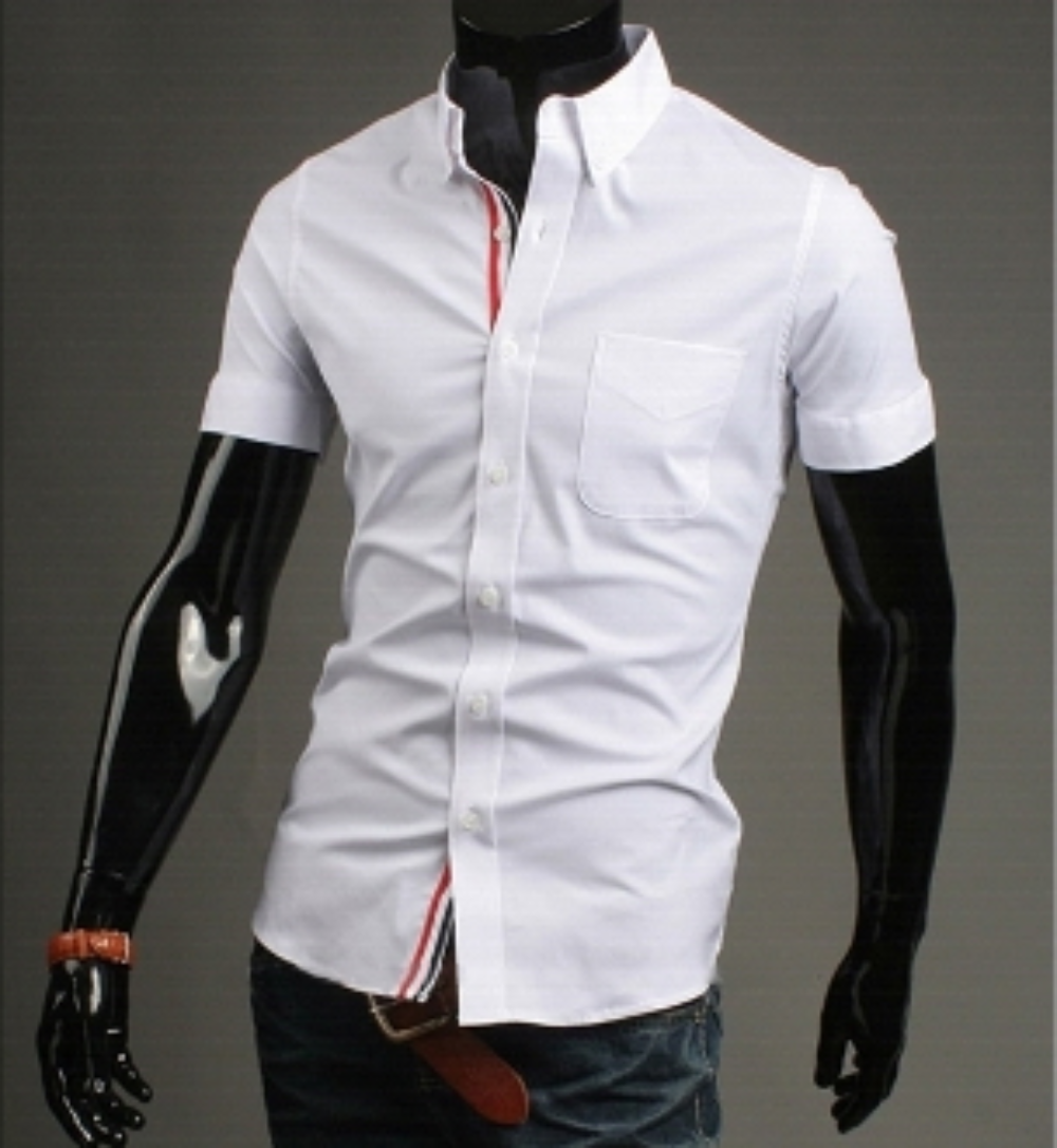 Mens Short Sleeve Shirt with Ribbon Placket