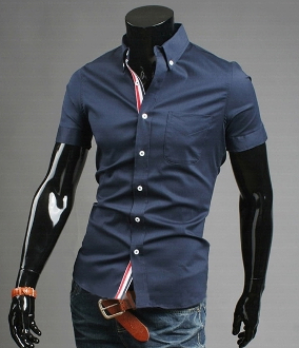 Mens Short Sleeve Shirt with Ribbon Placket