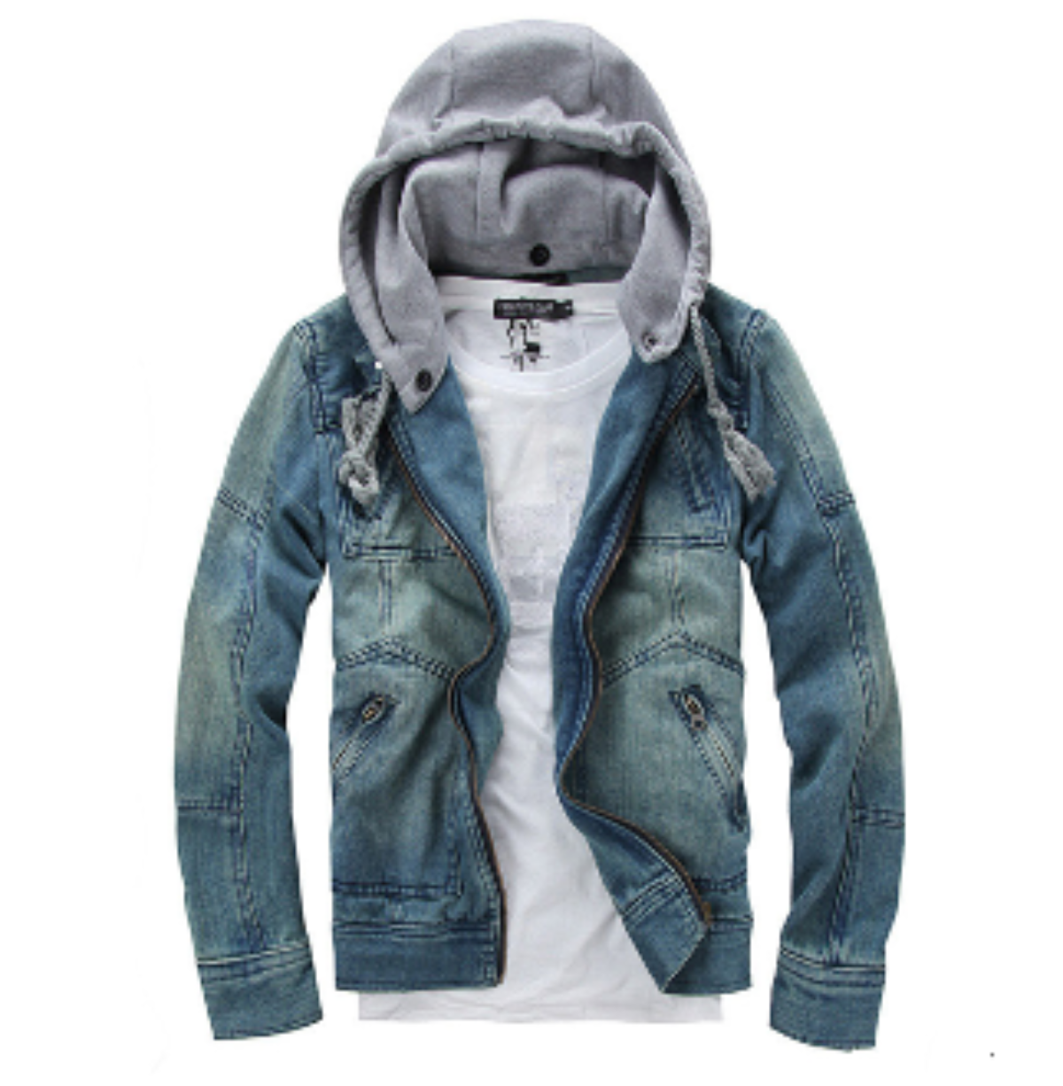 Mens Denim Jacket with Removable Hood