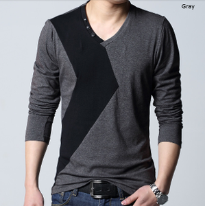 Mens Two Tone V-Neck Shirt with Button Details
