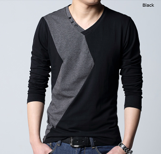 Mens Two Tone V-Neck Shirt with Button Details