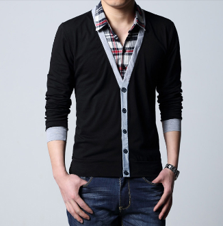 Mens Checkered Shirt with Attached Cardigan Top