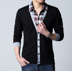 Mens Checkered Shirt with Attached Cardigan Top
