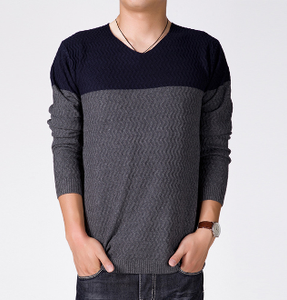 Mens V-Neck Sweater in Two Tone