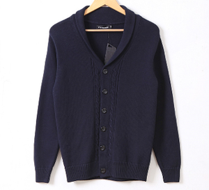 Mens Cable Knit Cardigan with Shawl Collar