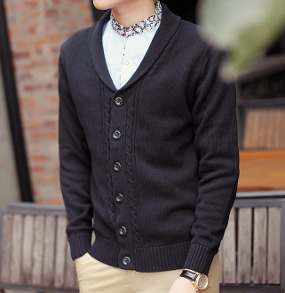 Mens Cable Knit Cardigan with Shawl Collar