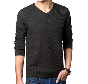 Mens V-Neck Knit Top with Button Details