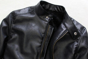 Mens Stand Collar PU Leather Jacket