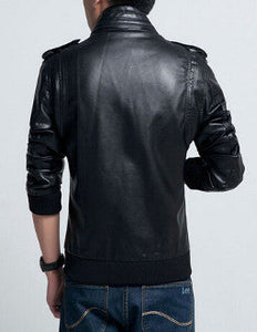 Mens Vegan Leather Jacket with Button Details