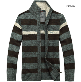 Mens Striped Zipper Cardigan