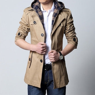 Mens Trench Jacket with Removable Hood