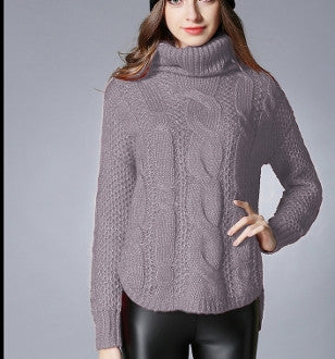 Womens Cable Knit Turtle Neck with Slit