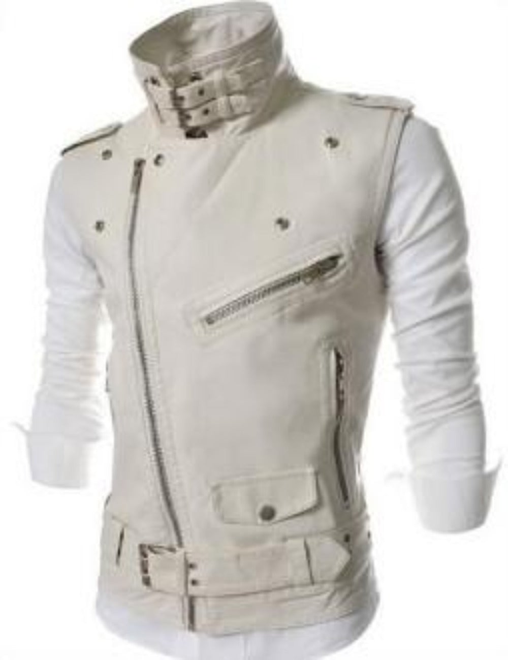 Mens Faux Leather Biker Vest with Side Zipper