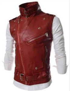 Mens Faux Leather Biker Vest with Side Zipper
