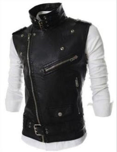 Mens Faux Leather Biker Vest with Side Zipper