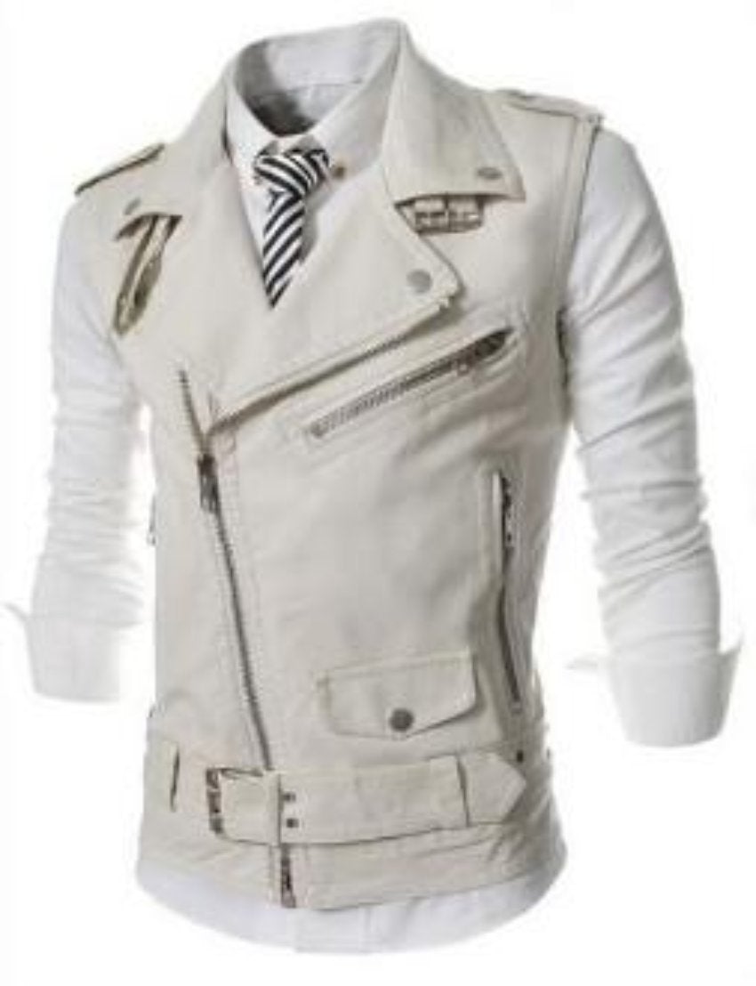 Mens Faux Leather Biker Vest with Side Zipper