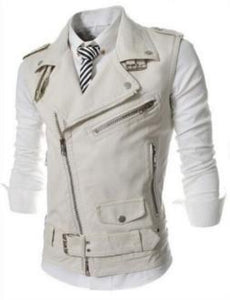 Mens Faux Leather Biker Vest with Side Zipper