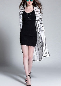Striped Open Front Long Duster