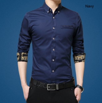Mens Long Sleeve Shirt with Inner Floral Details