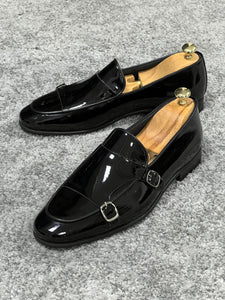 Louis Special Edition Neolite Sole Double Monk Shiney Leather Black Shoes