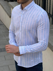 Bojoni Montebello Slim Fit High Quality White & Blue Cotton Shirt