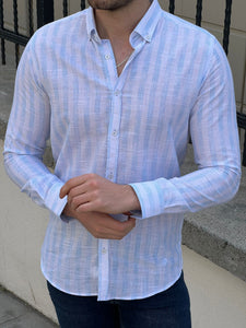Bojoni Montebello Slim Fit High Quality White & Blue Cotton Shirt