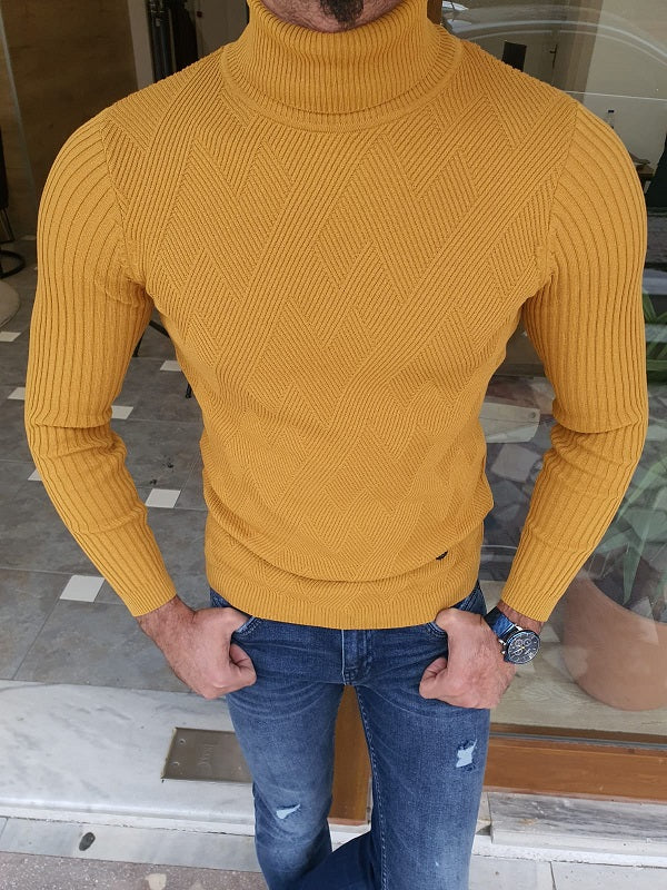 Elko Yellow Slim Fit Turtleneck Sweater-baagr.myshopify.com-sweatshirts-BOJONI